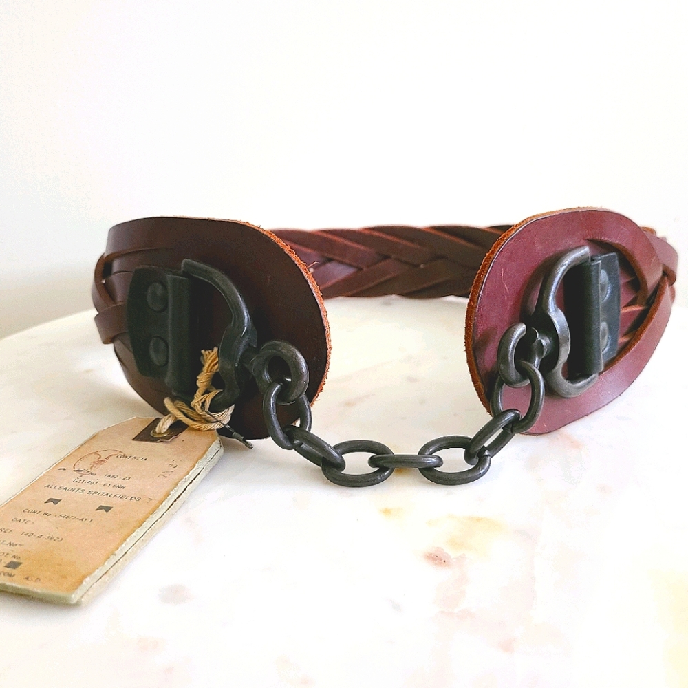 AllSaints Amen Leather Braided Belt